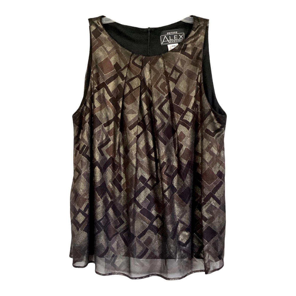 Alex Evenings Geometric Metallic Sleeveless Top Brown Black Matte Gold Size PM